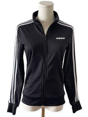 adidas Black Track Jacket with White Stripes